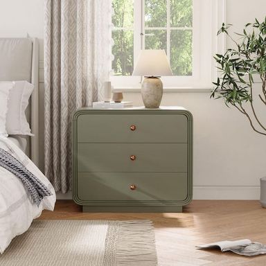 CHRISTOPHER KNIGHT HOME Creston Modern Olive Green 3-Drawer Curved-Edge Bedside Table Nightstand 148438