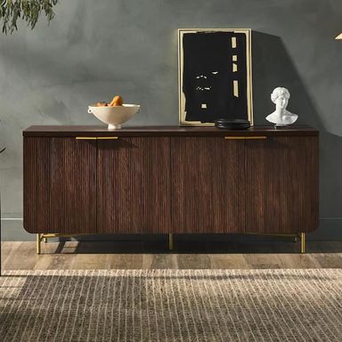 Walker Edison Furniture Company Dark Walnut/Gold MDF Wood and Metal 69 in. Modern Reeded 4-Door Sideboard HD9389 - The Home Depot