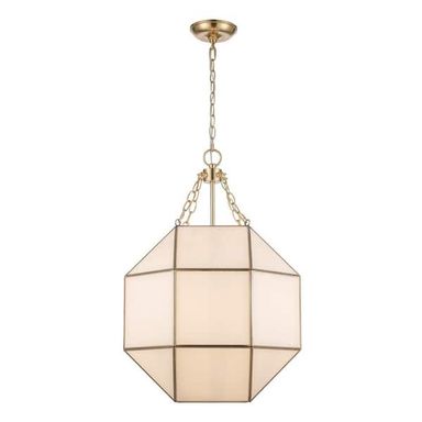 Monteaux Lighting Ellis 18.5 in. 3-Light Gold Pendant Light Fixture with Satin White Glass Panels HPI-10714