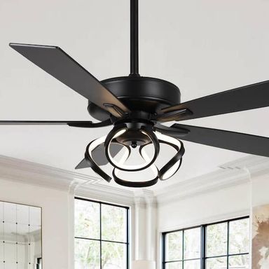 Parrot Uncle Modern 52 in. Indoor Integrated LED Matte Black Dimmable Ceiling Fan with Light and Remote Control F6367BK110V