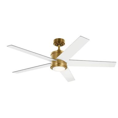 KICHLER Brahm 56 in. Indoor Natural Brass Downrod Mount Ceiling Fan with Integrated LED with Remote Control Included 300044NBR