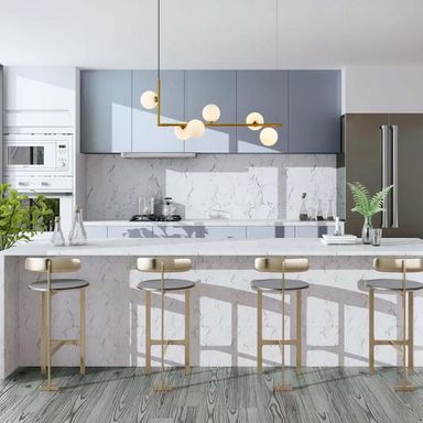 RRTYO Herculaneum 6-Light Brass Mid-Century Modern Linear Bubble Chandelier with Opal Globe Glass Shade for Kitchen Island 81010000042438
