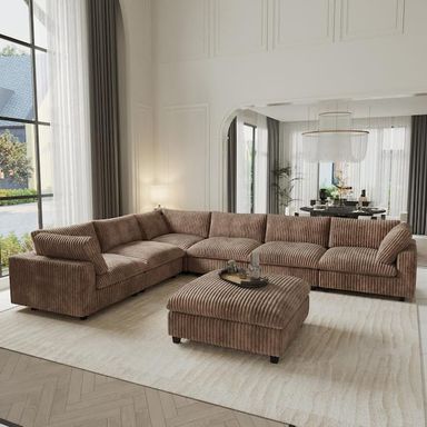 Magic Home Modern 157 in. Square Arm Oversized Deep Seat Velvet 7-Piece L-Shaped Modular Sectional Sofa with Storage Ottoman, Brown MH-141TA-SF6+1 - The Home Depot