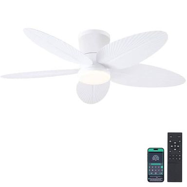 Kviflon 42 in. Indoor/Outdoor Tropical White Ceiling Fan with Dimmable 3 Color LED Light and Remote/APP Control YT-6669-42WH