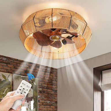 Lasaideal 19 in. Black Indoor Caged Ceiling Fan with Light Flush Mount Ceiling Fan with Remote Control, 4-Bulbs Included HDL1962F-235Rat