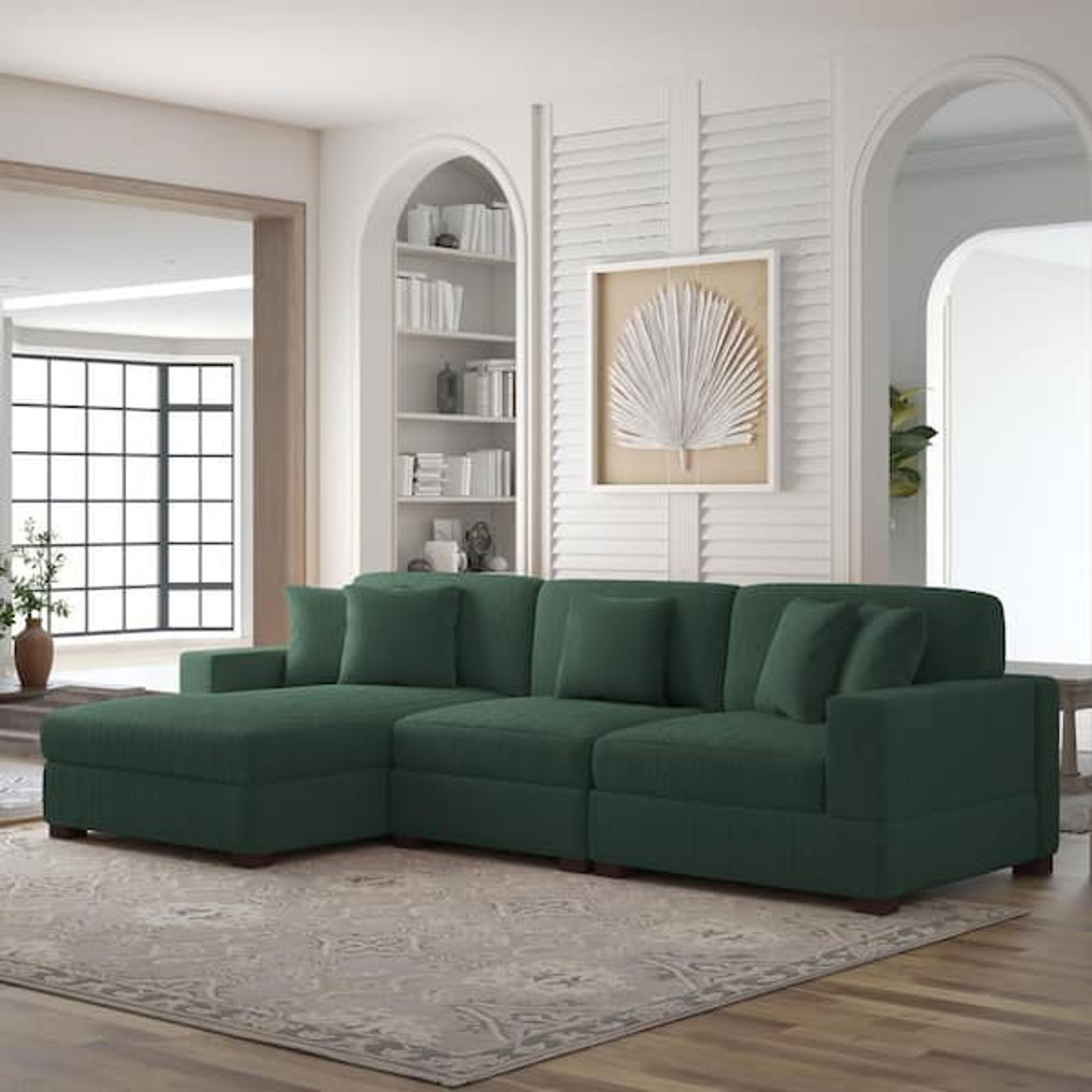 Uixe 118" Hunter Green Corduroy L-Shaped Sectional Sofa 3-Piece