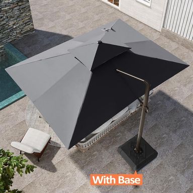 Pellebant Double Top 13 ft. x 10 ft. Outdoor 360° Swivel Aluminum Cantilever Patio Umbrella in Gray with 220 lbs. Umbrella Base PBPU046DGYUB008