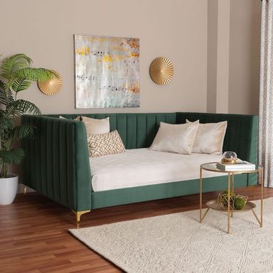 Baxton Studio Oksana Emerald Green Velvet and Gold Metal Full Daybed 257-14138-HD
