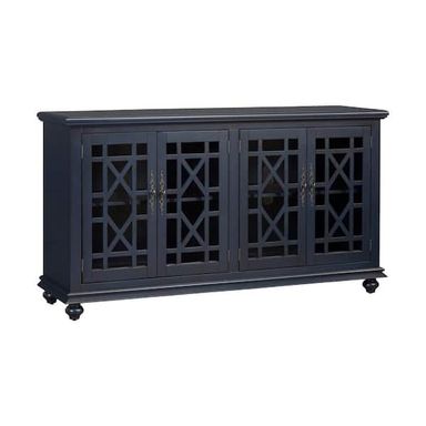 Martin Svensson Home Elegant Blue Glass TV Stand Fits TVs Up to 65 in. with Cable Management 91005