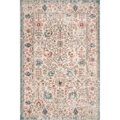 nuLOOM Lenore Vintage Floral 5 ft. x 8 ft. Beige Living Room/Bedroom/Dining Room Area Rug GRWS03A-508