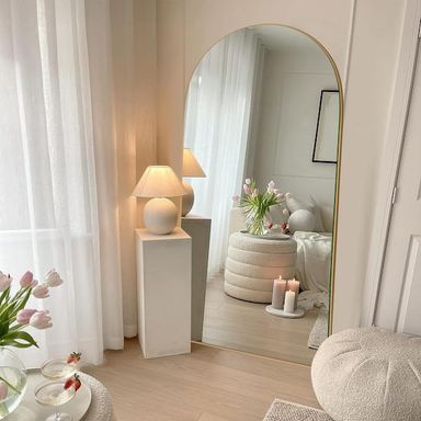 Sxiawe 28 in. W x 71 in. H Classic Arched Wood Full Length Mirror Gold Wall Mounted Standing Mirror Floor Mirror AM-70-GO-6