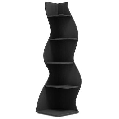 Eulas 69.8 in. Tall Black Engineered Wood 5-Shelf Standard Bookcase Corner Shelf with Storage