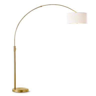 HomeGlam Orbita 82 in. Antique Brass Furnish LED Dimmable Retractable Arch Floor Lamp, Bulb Included with Drum White Shade HL6013-AB-DWH - The Home Depot