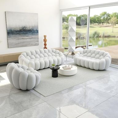Magic Home (Set of 3) Bubble Curved Sofa, 98 in. Mesh Fabric Modern 3-Seater Sectional Sofa Set with Chair and Loveseat in Gray MH-SF133LG-123