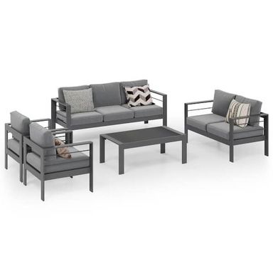 SUNVIVI Grey 5-Piece Aluminum Patio Conversation Set with Dark Grey Cushions KX-AL02-1234