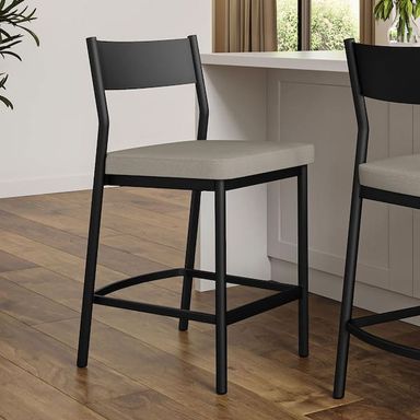 Amisco Madeira 26.75 in. Grey-Beige PVC / Black Metal Counter Stool 44377-26WE/1B25GWF4