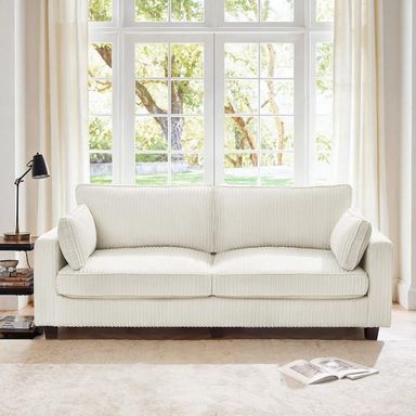 LUE BONA 80 in. W. Straight Arm Corduroy Fabric Rectangle Couch Sofa Upholstered Loveseat in Beige SG-004-02HD - The Home Depot