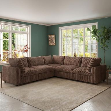 J&E Home 118 in. Rabbit Plush Fabric Square Arm 5-Piece Modular Free Combination Sectional Sofa in Brown JE-SF141TA-Z