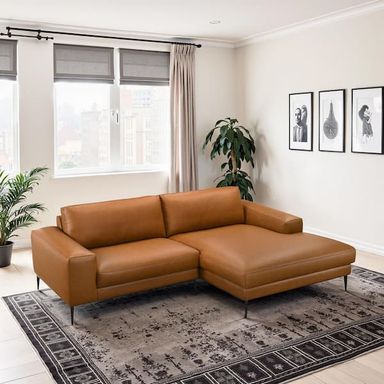 Ashcroft Furniture Co Clyde 98.6 in. Square Arm 2-Piece L-Shaped Faux Leather Mid Century Modern Sectional Sofa in Cognac HMD06006601