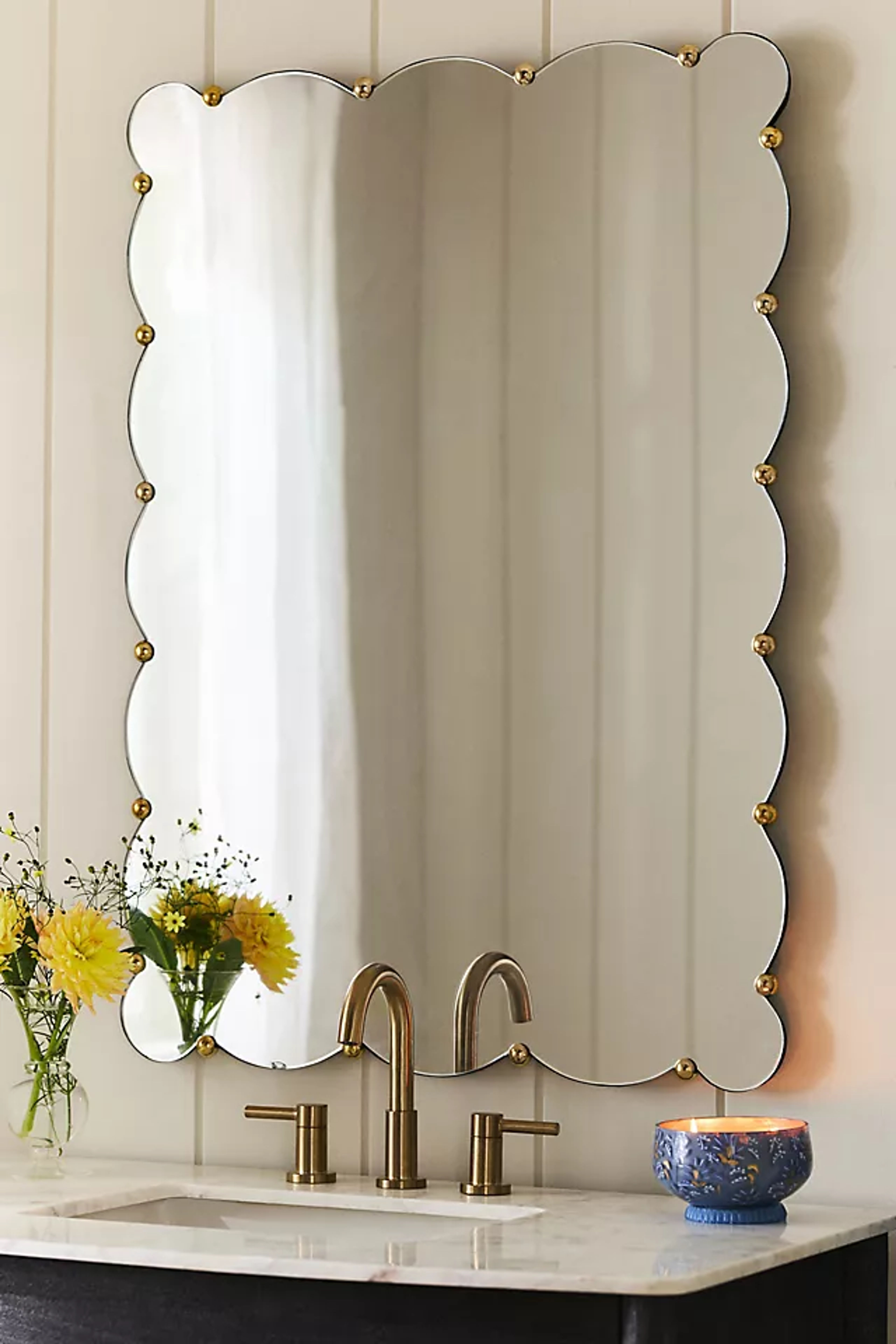 Elegant Cosette Brass Scalloped Rectangle Wall Mirror