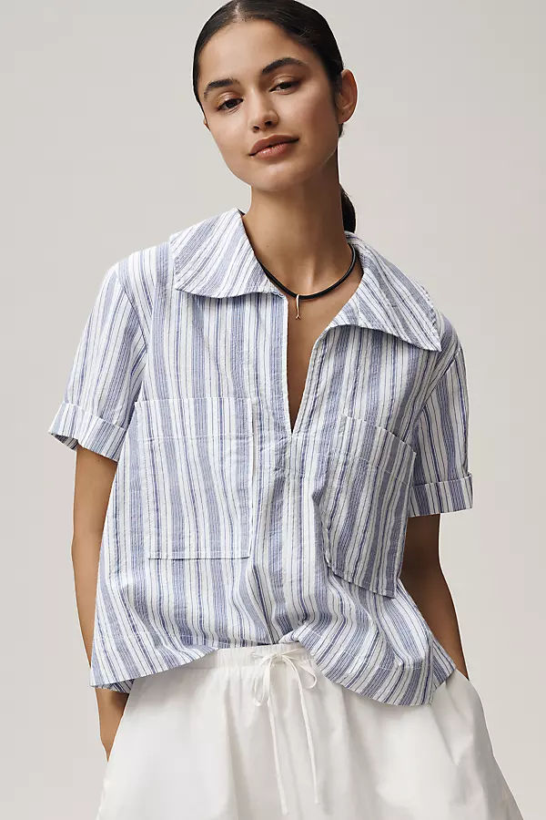Short-Sleeve Swing Buttondown Top