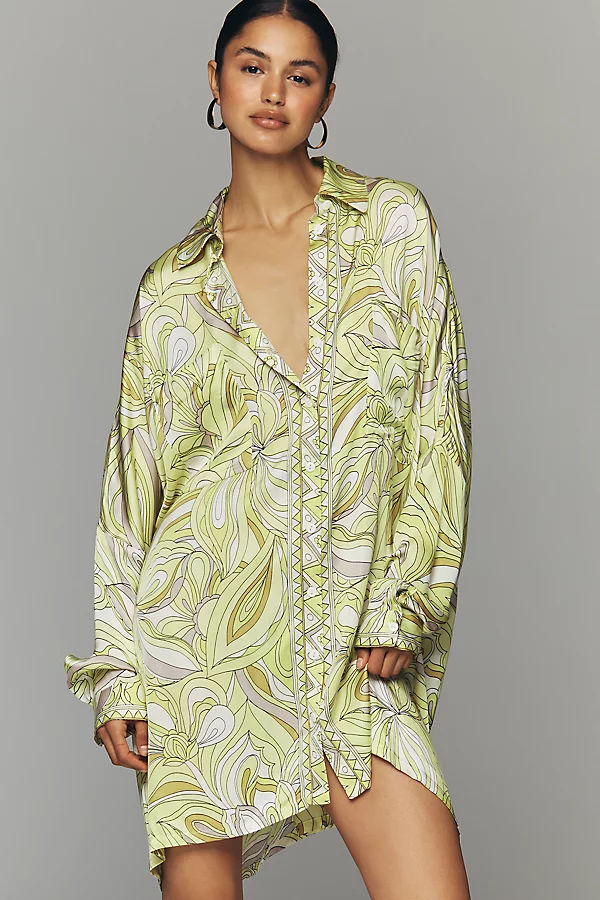 Long-Sleeve Printed Mini Shirtdress