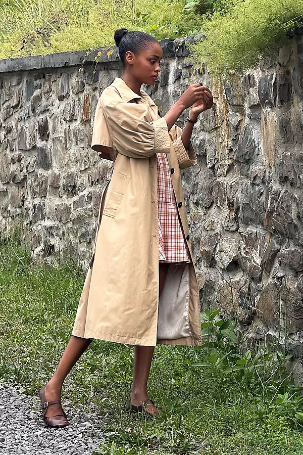 Crop-Sleeve Trench Coat Jacket