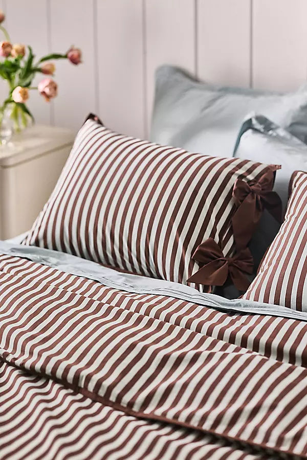 Brynne Cotton Percale Stripe Tie Printed Duvet