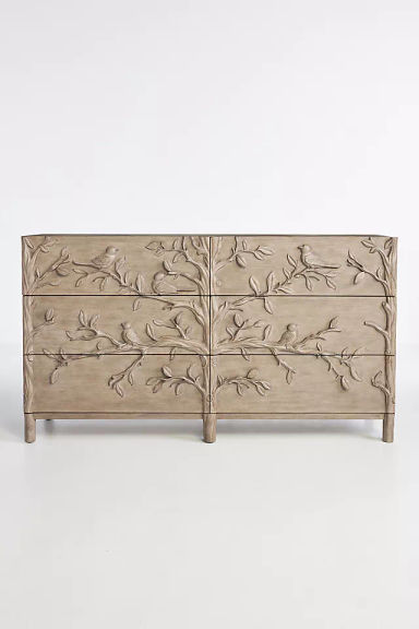 Ornithology Handcarved Six-Drawer Dresser