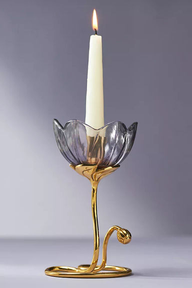 Petunia Floral Gold Taper Candle Holder