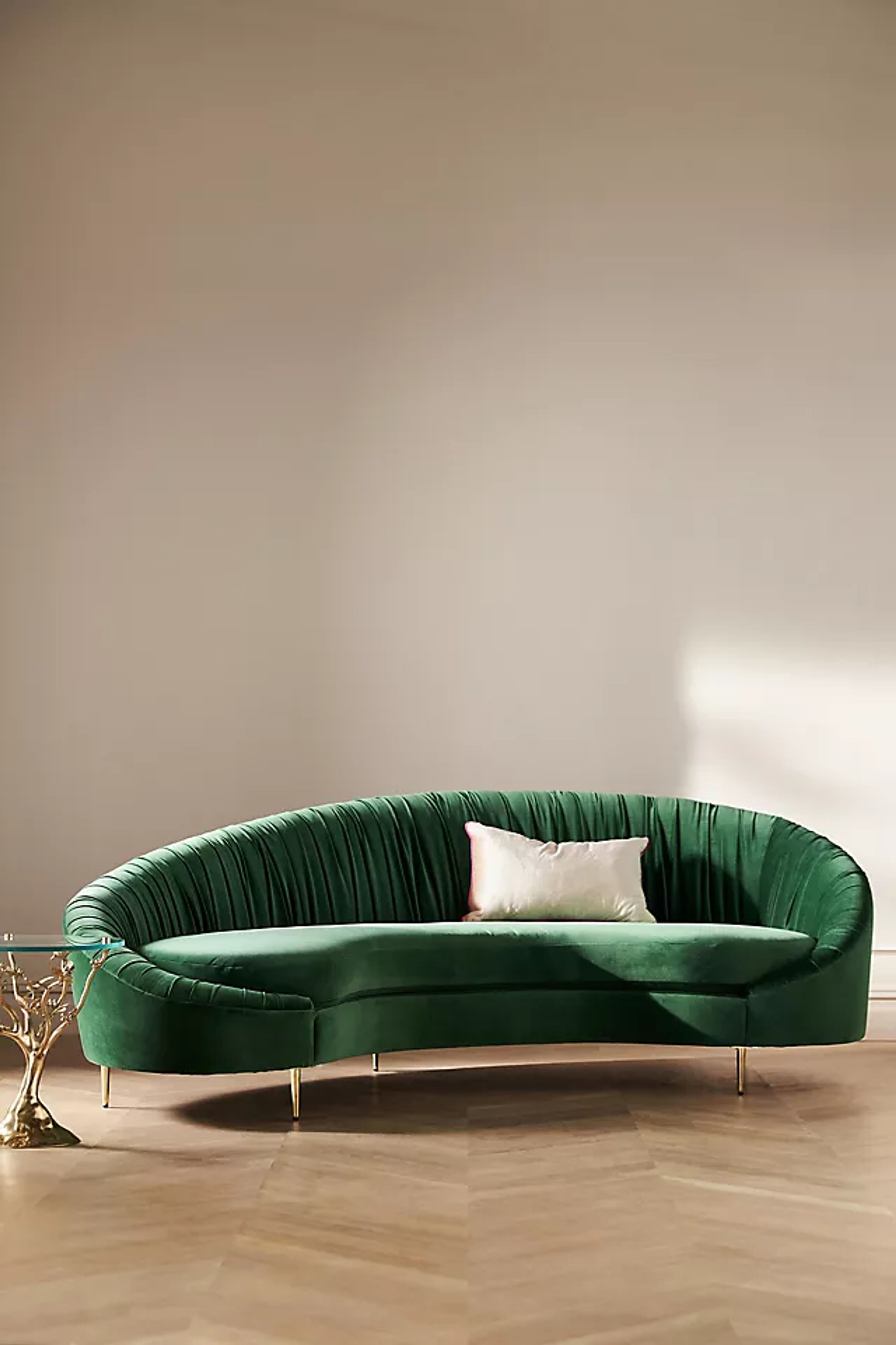 Asymmetrical Ruched Velvet Serpentine Sofa | Luxe Design