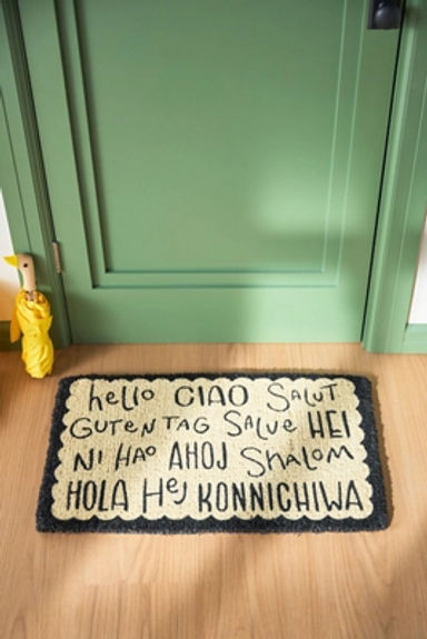 International Greetings Printed Coir Doormat | Anthropologie