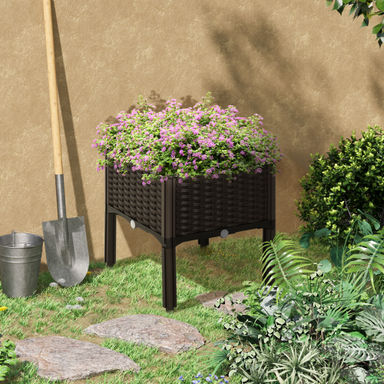 Outsunny Flower Bed 1 Piece PP Raised Bed Garden Box Raised Planter Box for Flowers Vegetables Brown