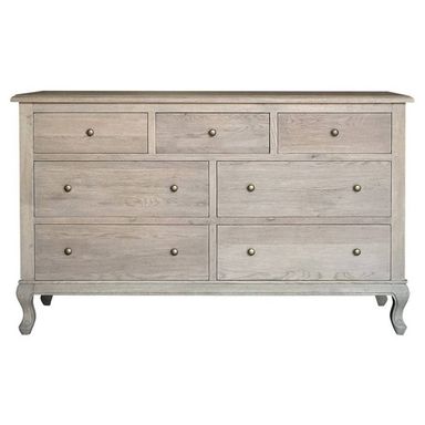 Adele Oak Timber 7 Drawer Dresser, Weathered Oak