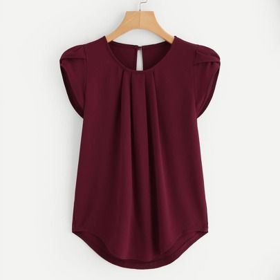 Gathered Neck Curved Hem Blouse