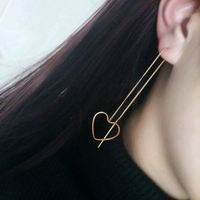 1 Pair Minimalist Fashion Tassel Chain Heart Dangle Earrings, Suitable For Daily, Party, Festival, Valentine's Day Wear, Gift For Friends, Family, Cou