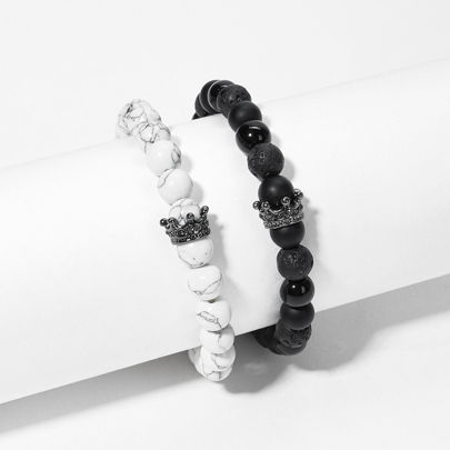 Men's Crown Beaded Bracelet Set, Fashion Jewelry Gift For Boyfriend