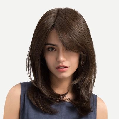HAIRCUBE Natural Brown Bangs Wig, Layered Synthetic Wig, Daily Wear Women Wig, Fashionable And Attractive
