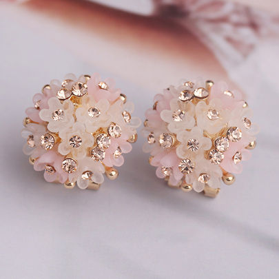 Rhinestone Detail Flower Stud Earrings 1pair Valentines