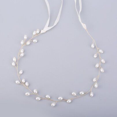 Faux Pearl Decorated Hairwrap Elegant Wedding Head Dress Green Grass Valentine's Day Accessories