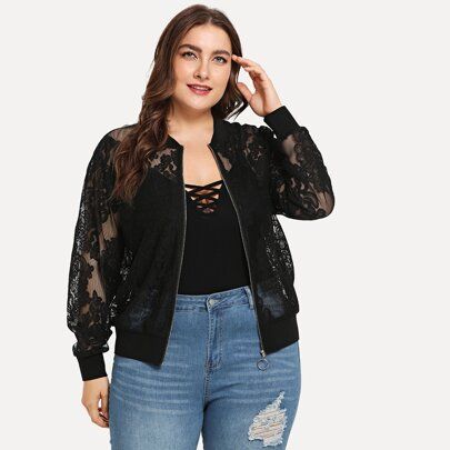 Plus Solid Lace Jacket Fall Winter Cloth For Women Autumn