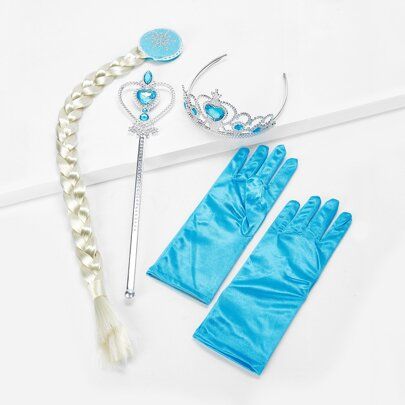 Girls Hair Extension & Crown & Magic Wand & Gloves 5pcs, For Christmas