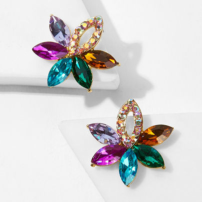 2pcs Colorful Multi-Layer Flower Rhinestone Stud Earrings, Gift For Women, Suitable For Daily, Date, Vacation