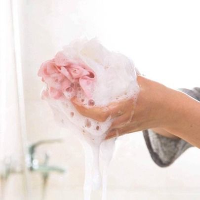 1pc PE Soft Foaming Net Ball Body Skin Cleaner, Two Tone Exfoliating Scrubber Back Brush Shower Loofah Bathroom Accessories Home Bathroom Decor Fall D