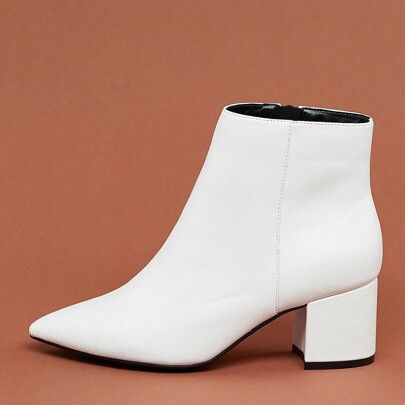 Women's Fashion Minimalist White Pointed Toe Chunky Heel Ankle Boots For Christmas
