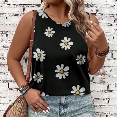 Plus Size Floral Pattern Summer Casual Sleeveless Tank Top