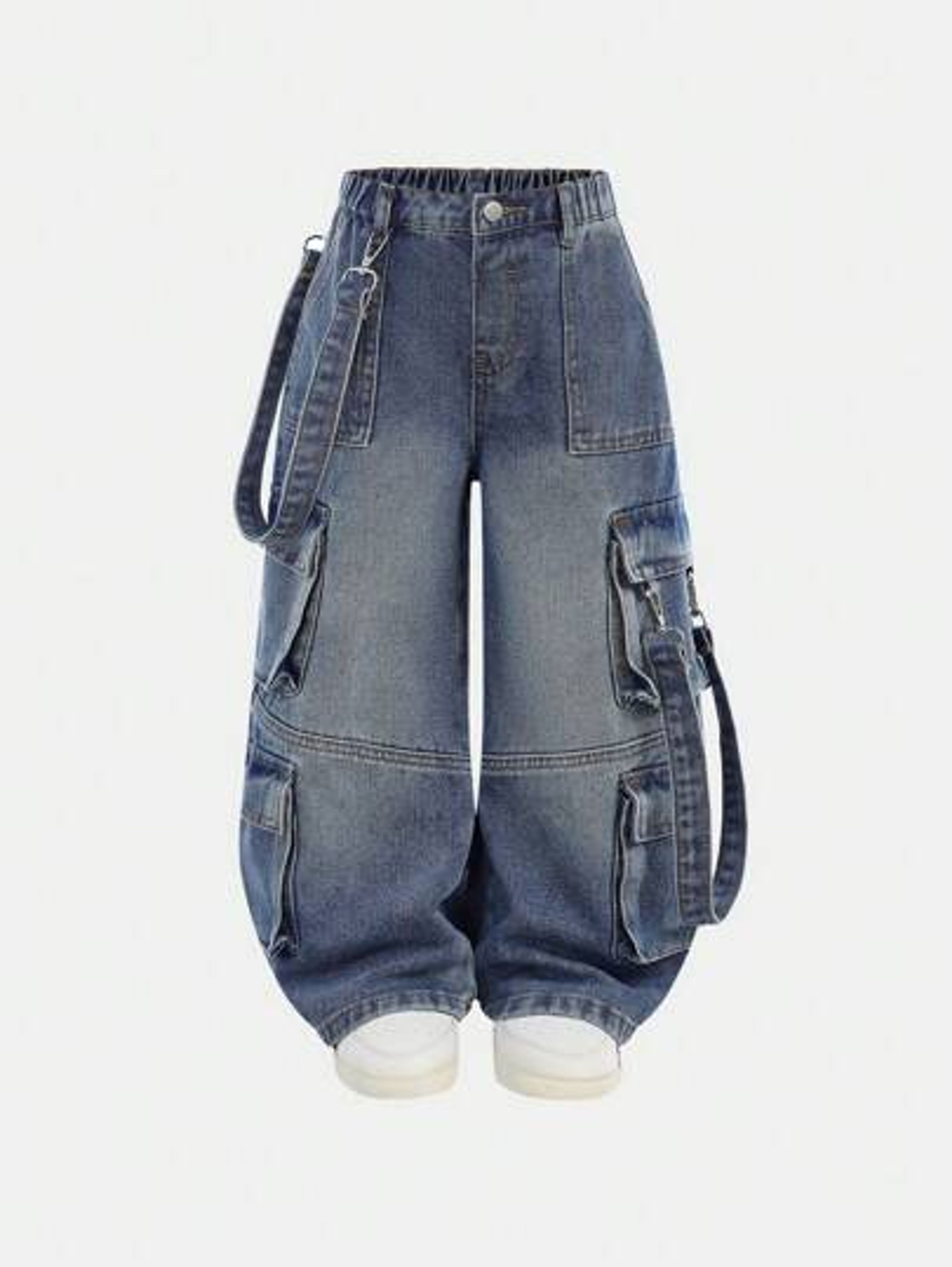 SHEIN Y2K Vintage Blue Denim Cargo Pants for Girls