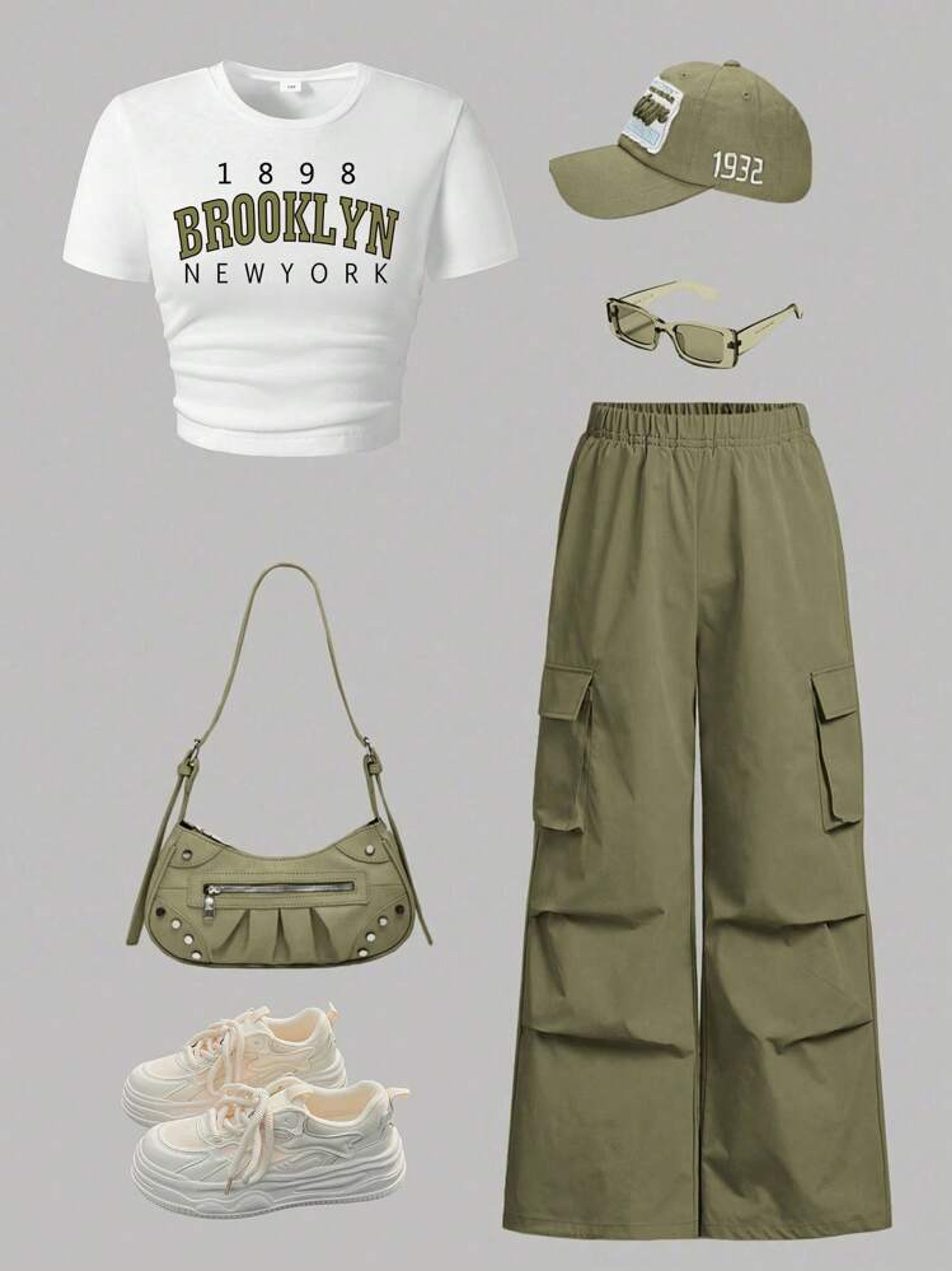 Tween Girls Graphic Print Top & Cargo Pants Set