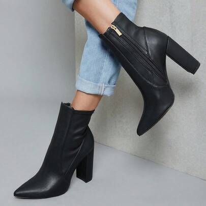 Pointed Toe Side Zip Chunky Heel Sock Booties Spring Shoes Spring Break Easter For Christmas