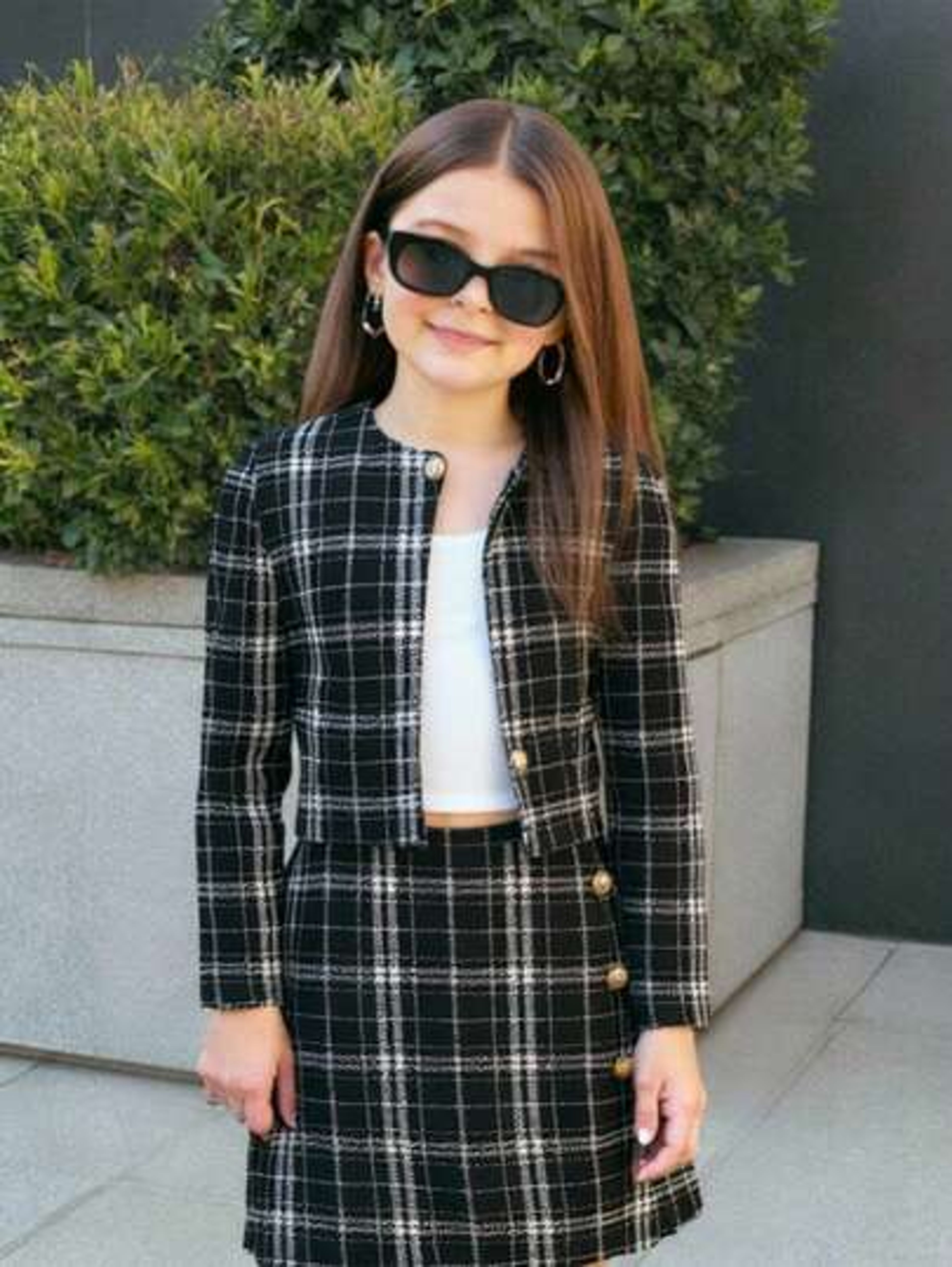 SHEIN Tween Girls Plaid Jacket & Bodycon Mini Skirt Set
